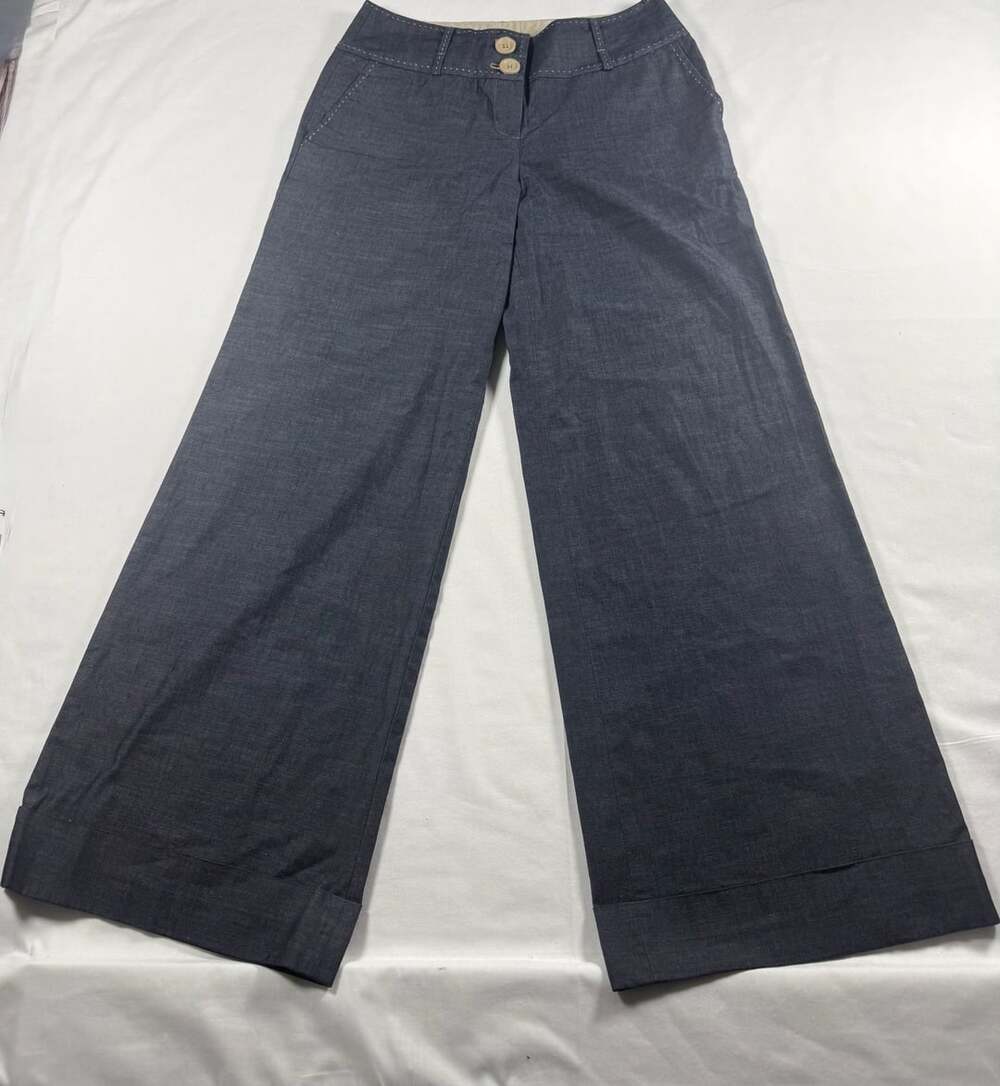 Ann Taylor Loft Wide Leg Pants Size 4 Blue Denim Contrast Stitching